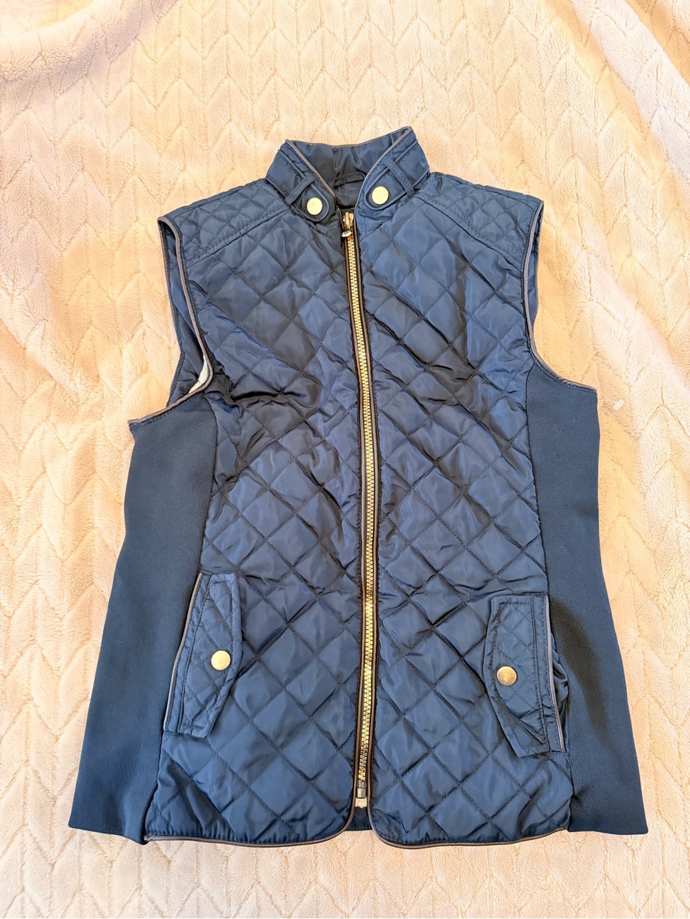 Cavalini Quilted Sleeveless Vest in Navy with Gold Hardware